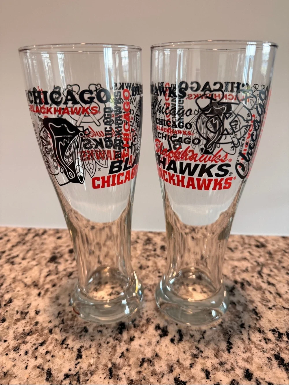 NWOB Chicago Blackhawks 16oz Pilsner Glasses - Set of 2